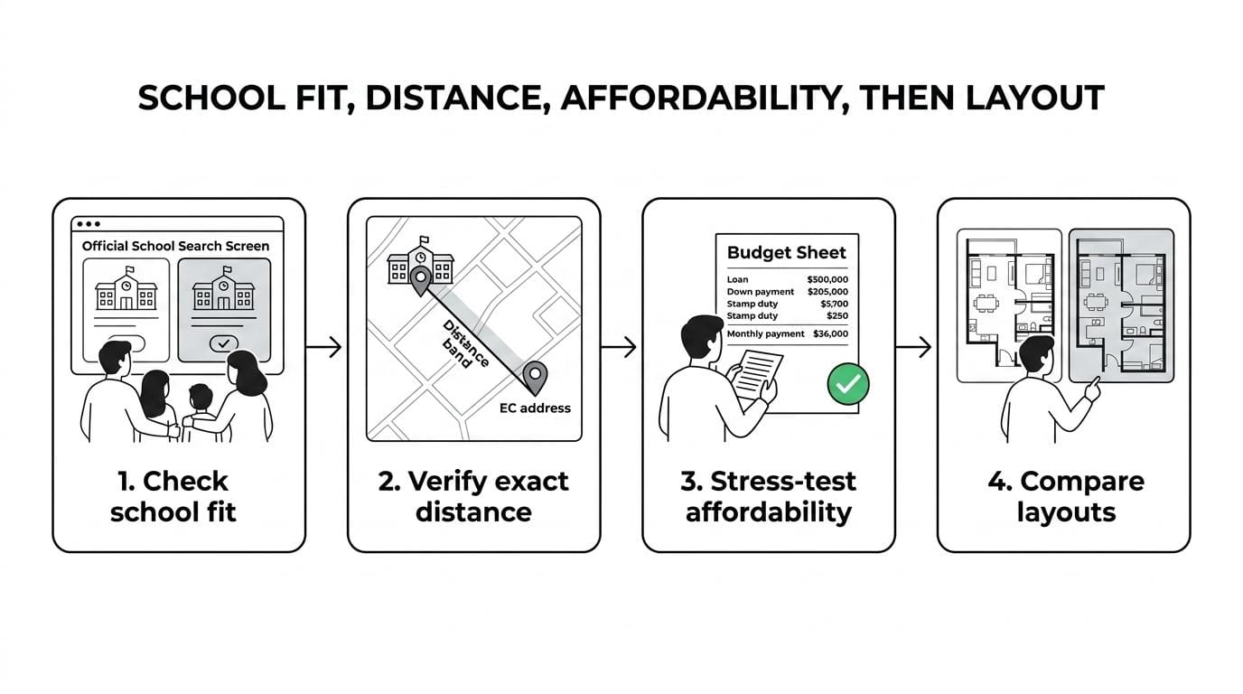 School Fit, Distance, Affordability, then Layout